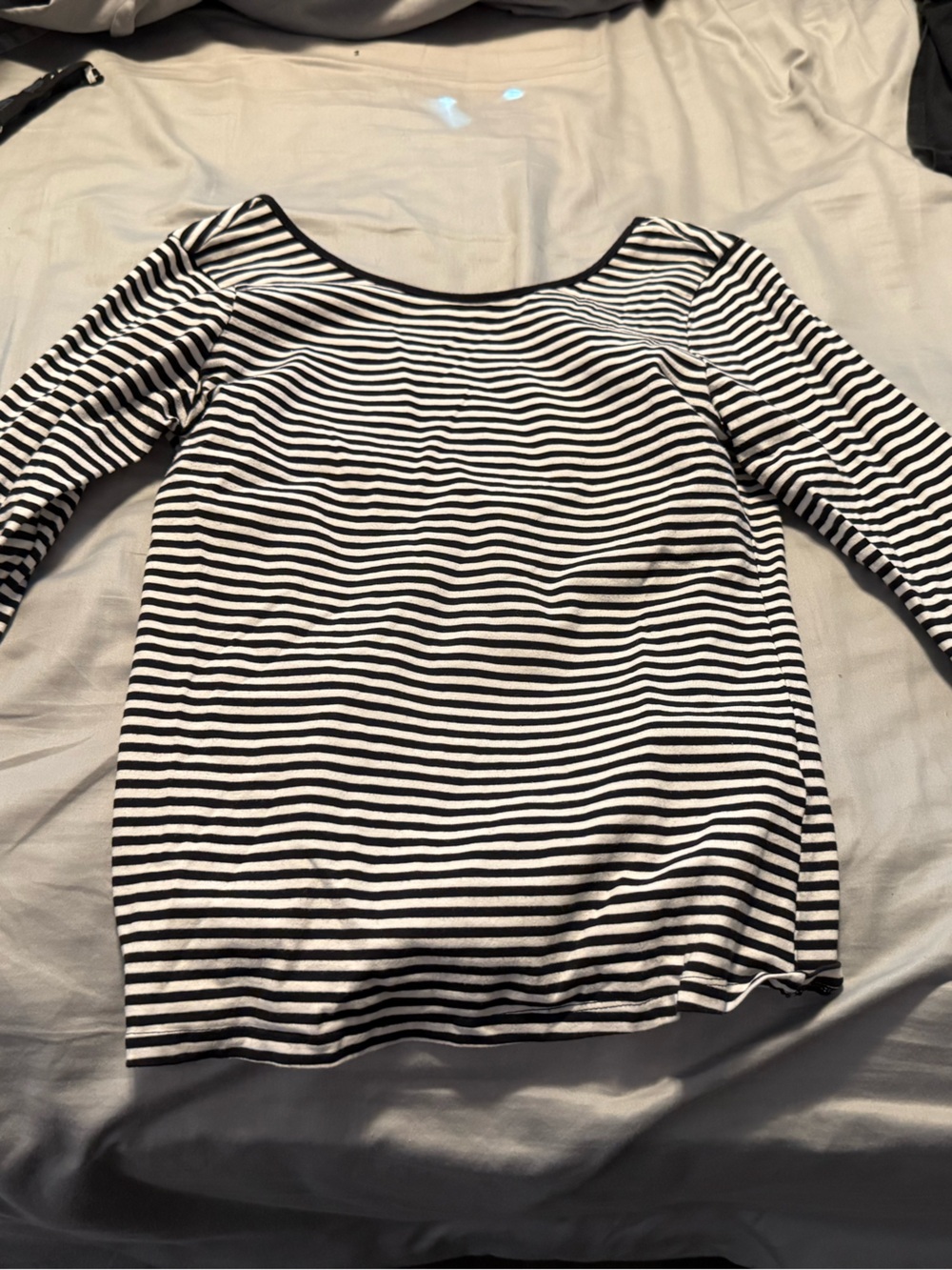 H&M Black and White Striped Crew Neck Top